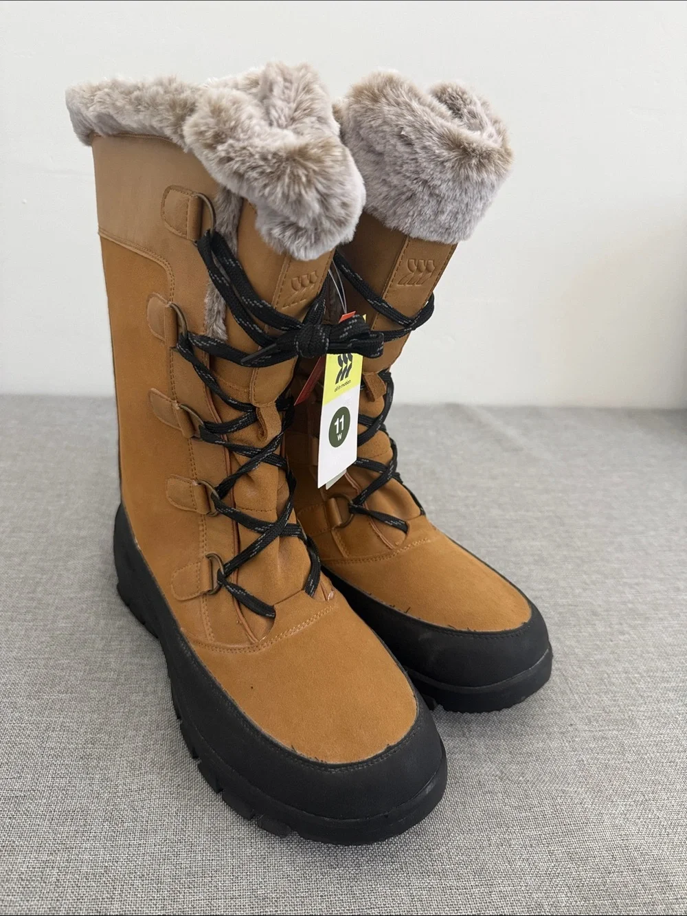All in Motion Tan leather Faux-Fur Lace-Up Winter Boots